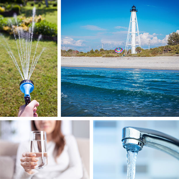 Collage of Boca Grande Lighthouse and domestic water usages